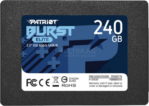Твердотельный накопитель SSD 240GB Patriot Burst Elite 2.5" SATA III TCL 3D, Read/Write up 320/450MB/s, 40000 IOPS [PBE240GS25SSDR]