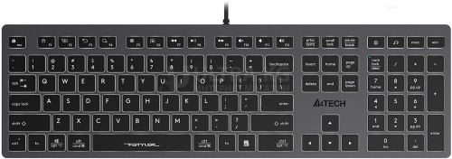 Клавиатура A4tech Fstyler FX60H-White-LED USB, SLIM, USB-HUBx2, серый корпус, белая подсветка