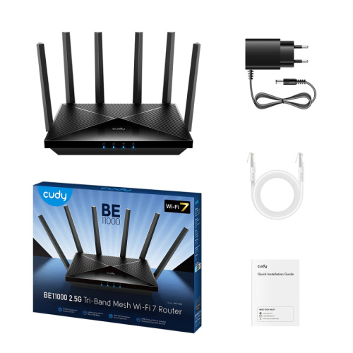 Беспроводной маршрутизатор Wi-Fi CUDY WR6500 BE6500 Gigabit Dual Band Wi-Fi 7 Router, 802.11be/ax/ac/a/b/g/n, 5764Mbps at 5GHz + 688Mbps at 2.4GHz, 1 x 1Gbps WAN Port, 4 x 10/100/1000Mbps Ports, 6 x 5dBi fixed antennas, PPTP/L2TP/OpenVPN/WireGuard, MLO, M