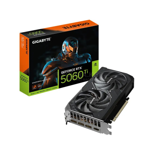 Видеокарта RTX 5060Ti Gigabyte GeForce RTX™ 5060 Ti WINDFORCE MAX OC 8GB GDDR7, Engine clock 2587MHz, Memory clock 28000MHz, 128Bit, 3xDP, HDMI [GV-N506TWF2MAX OC-8GD]