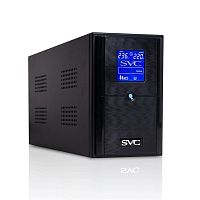 ИБП UPS SVC V-1500-L-LCD, Мощность: 1500ВА/900Вт, Диапазон работы AVR: 165-275В, Бат.: 12В/9 Ач*2шт., 3 вых.: Shuko CEE7, Чёрный
