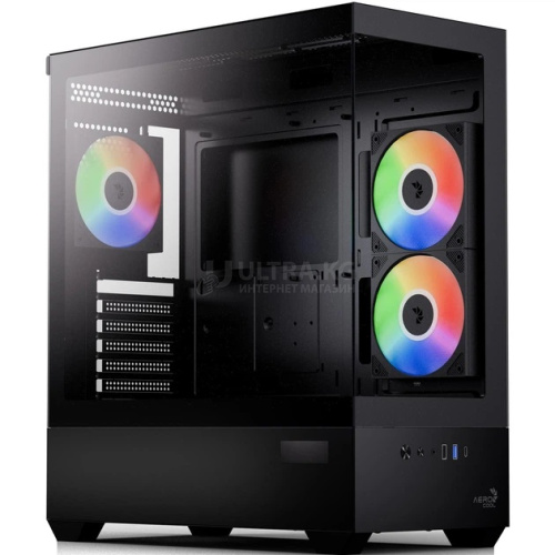 Корпус Aerocool P500D-G-BK-v1, ATX/micro ATX/mini-ITX,USB3.0,USB-C,HD-Audio+Mic,Кулер 12см,Высота CPU кулер до165мм,VGA до 418мм,1x3.5”/2x2.5,212x470x420 мм,Без Б/П,Чёрный,Included ARGB 3x120mm