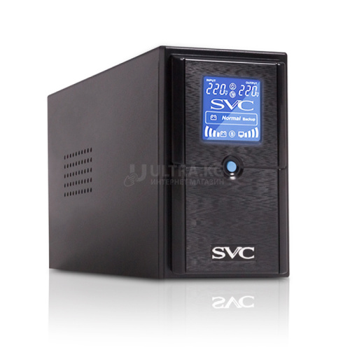 ИБП UPS SVC V-650-L-LCD, 650VA(390W), Диапазон работы AVR: 165-275В, AVR в режиме Booster: 138-292В, Бат.: 12В/7.5 Ачx1шт.,LCD-дисплей, 3 вых.: 2 Shuko CEE7+1 IEC C13 (Bypass), Чёрный